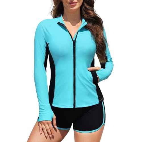 Daci Women Two Piece Rash Guard Long Sleeve Bathing Suit UV Block Swimsuits Boy Shorts Bottom Swim Shirt