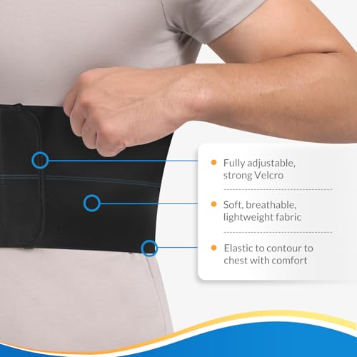 Broken Rib Brace for Men - Compression Chest Binder for Cracked Ribs Support & Chest Pain Relief - Rib Belt for Bruised Rib Cage (Black, Fits 30¡±-45¡±)
