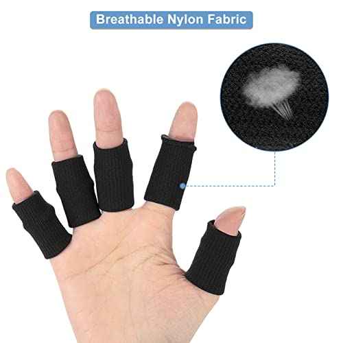Finger Wraps, Finger Protector, 10Pcs Stretchy Flexible Fingers Sleeve Support Finger Protector Sports Aid Arthritis Band Wraps for Arthritis, Finger or Basketball Baseball(Black)