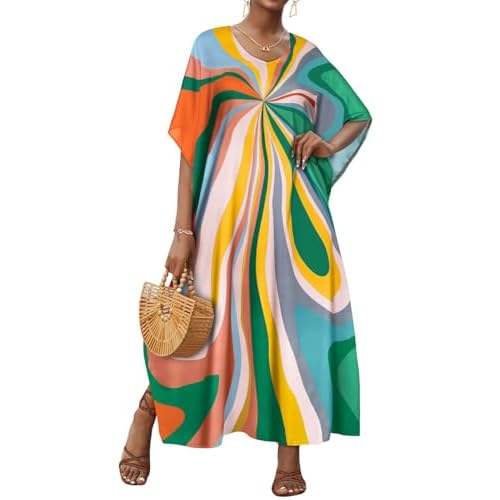 Kaftan Dresses for Women V Neck Caftan Long Batwing Sleeve Swimsuit Cover Up Beach Swimwear