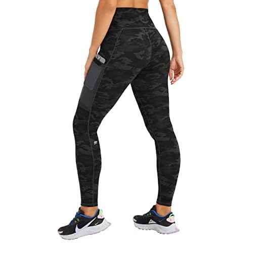 Fabletics Women's On-The-Go PowerHold High-Waisted Legging, Workout, Yoga, Maximum Compression, Flattering, XS/Tall | 29, Charcoal Camo