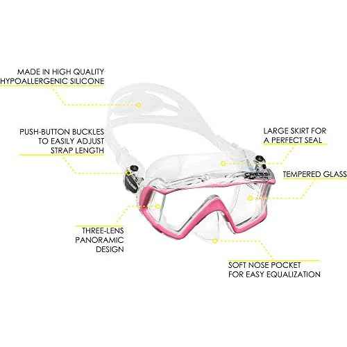 Cressi Panoramic Wide View Mask & Dry Snorkel Kit for Snorkeling, Scuba Diving - Pano 3 & Supernova Dry: Designed in Italy