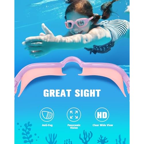 Kids Swim Goggles with Silicone Swim Cap, Swimming Goggles Cap Set for Kids 6-14, Anti-Fog Anti-UV for Boys Girls