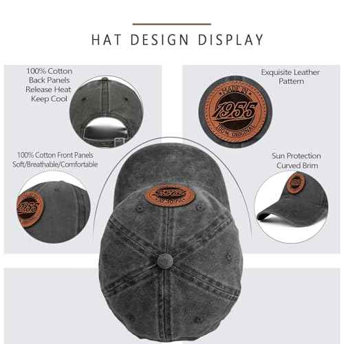 70th Birthday Gifts for Men Women 70 Year Old Gifts 1955 Birthday Vintage Hat 100% Cotton Baseball Cap