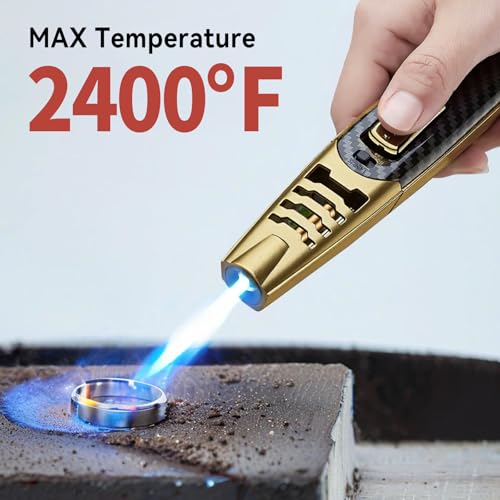 Torch Lighter, Windproof Adjustable Big Jet Flame Butane Torch, Refillable Gas Luxury Butane Lighter with Safety Lock for Candle Grill Camping Kitchen BBQ Cooking Soldering (Gas Not Included)