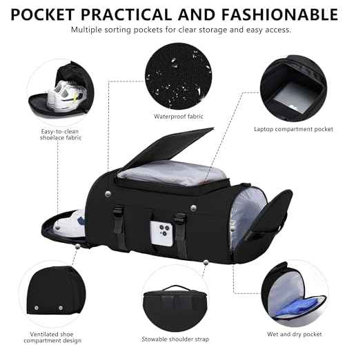 Gym Bag for Men Women with Shoes Compartment - Duffle Bag, Travel Backpack, Sports Backpack, Weekender Overnight Bag with Wet Pocket - Black, MIYCOO