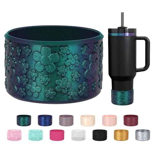 Flower Gradient Silicone Boot, Compatible with Stanley Quencher Adventure 40oz 30oz & IceFlow 20oz 30oz Tumbler, Protective Chameleon Cup Sleeve, Bottom Cover for Hydroflask 12oz-24oz