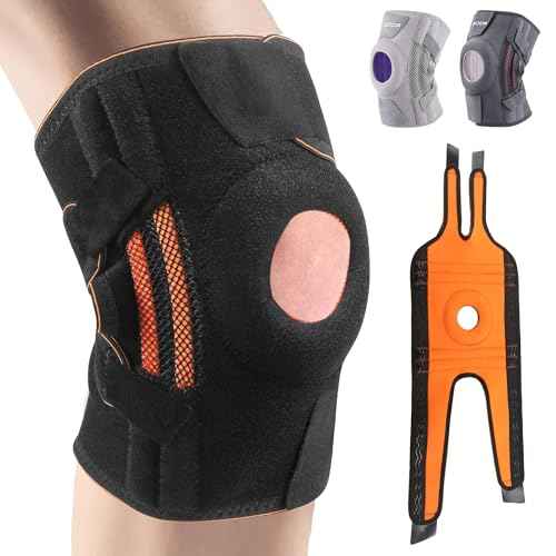 Knee Brace Black for Men Women, Side Double Elastic Supports for Patellar Pad Realign Knee, Maximum Pain Support for Arthritis Pain, Meniscus Tear, Injury Recovery, Exercise Training. Black & Orange