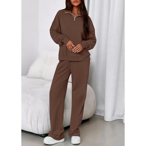 PRETTYGARDEN Womens Casual Two Piece Sets Fall 2025 Outfits Quarter Zip Sweatshirts Straight Leg Pants Sweatsuits Tracksuit