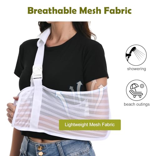White Arm Sling for Broken Arm Torn Rotator Cuff Shoulder Elbow Wrist Injury Mesh Adults Support Brace for Men and Women (White)