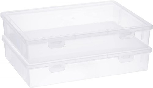 BTSKY Clear Plastic Storage Box - Versatile Craft Organizer with Flap Lid | Medium Size, 2 Pack