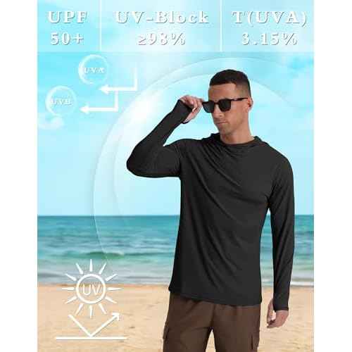 Askdeer Men's UPF 50+ Fishing Shirts Long Sleeve Lightweight Sun Protection Hoodie Shirt UV Hiking Rash Guard Shirts