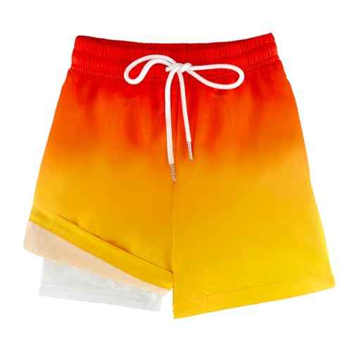 Boys Swim Trunks with Compression Liner Swim Shorts Bathing Suit UPF50+ Stretch Swimwear for Boy Quick Dry, 5-16Y