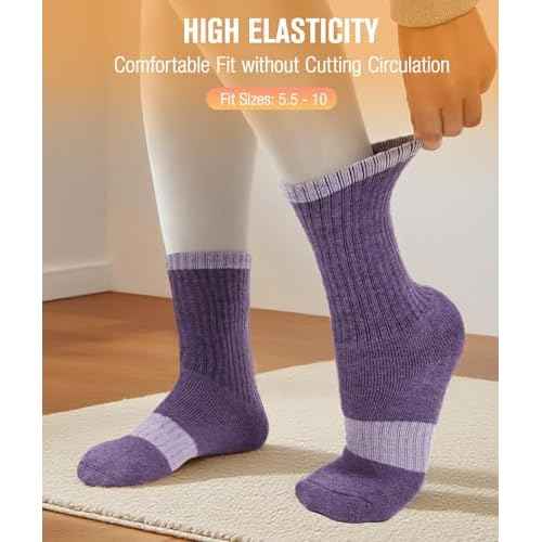 BESTENA 5 Pairs Merino Wool Socks for Women Hiking Socks Thermal Warm Winter Sock Women Crew Cushion Work Boot Outdoor Socks