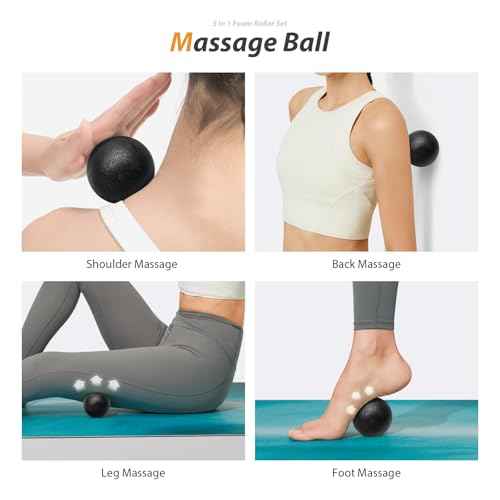 5 in1 Foam Roller Set, Trigger Point Foam Roller, Massage Roller Stick, Massage Ball, Resistance Band for Deep Muscle Massage Pilates Yoga,Fitness Exercise for Whole Body (Black-Red)