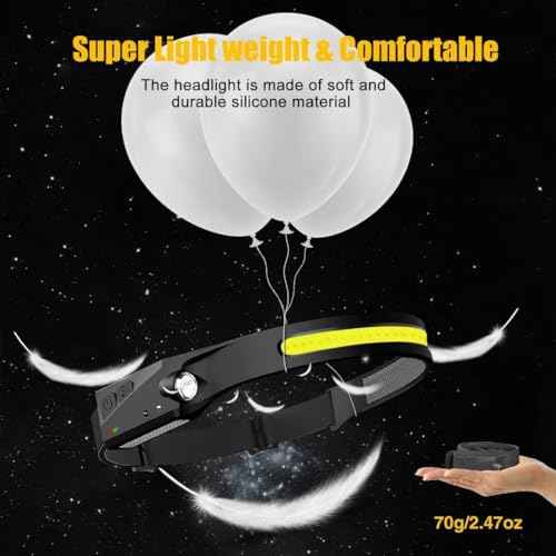 Headlamp Rechargeable 2PCS, 230¡Æ Wide Beam Head Lamp LED with Motion Sensor for Adults - Camping Accessories Gear, Waterproof Head Light Flashlight for Hiking, Running, Repairing, Fishing, Cycling