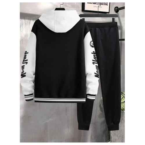 SOLY HUX Men's Tracksuit 2 Piece Outfits Color Block Letter Graphic Long Sleeve Varsity Jacket and Pants Set