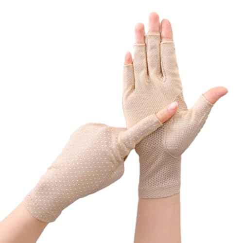 Cotton Fingerless Driving Gloves for Women Men, Mesh Nonslip UV-Protection Summer Gloves for Nail Manicure, Cycling