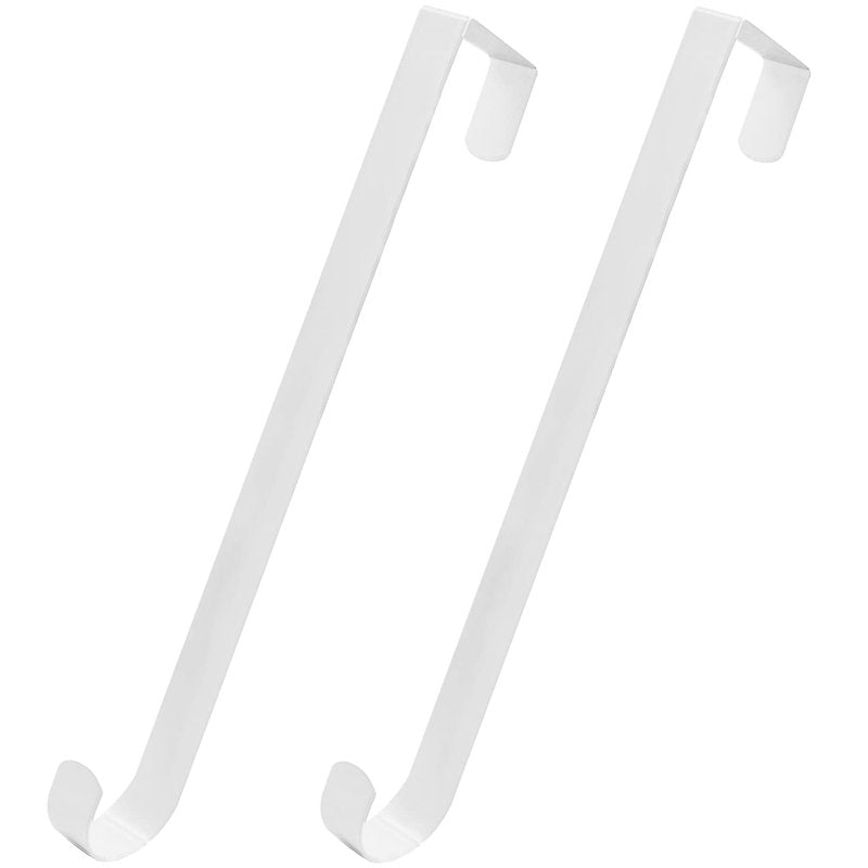 HiGift 2 Pack White Wreath Hanger for Front Door, Long Metal Over The Door Hook for Christmas and Party Wreath Making Decoration, Hanging Clothing, Towels, Wreaths, Bags, 15"