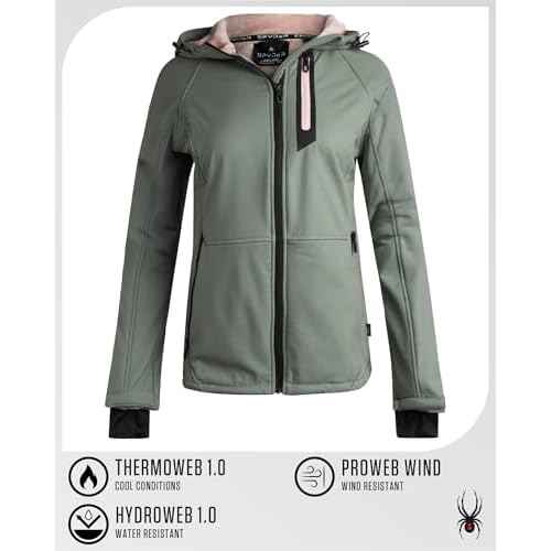 Spyder Womens Softshell Jacket - Lightweight Terry Fleece Hoodies for Women Water Resistant Zip Up Womens Windbreaker Jacket