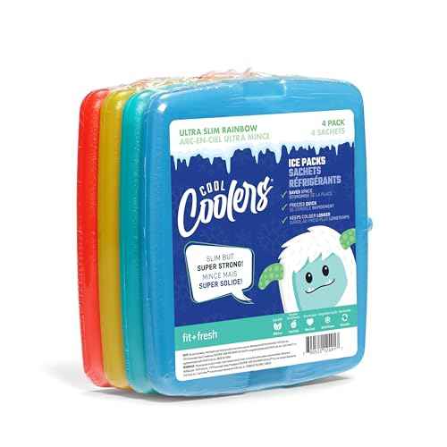 Cool Coolers by Fit & Fresh Slim Ice Packs, Quick Freeze, Space-Saving, Reusable Ice Packs for Lunch Boxes & Coolers