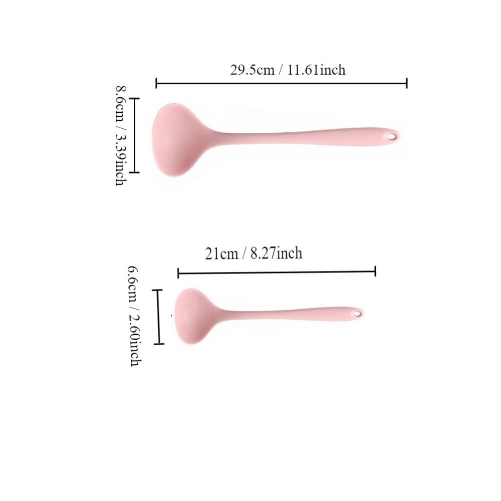 couponhub 2Pcs Silicone Nonstick Soup Spoon,8.3 Inch & 11.6 Inch Ladle Spoon with Hanging Hole,Easy to Storage,Multipurpose Cooking Spoon for Kitchen(Pink)
