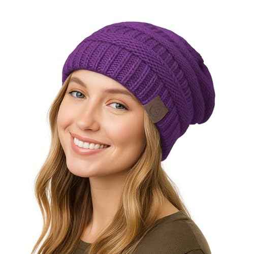 Durio Satin Lined Beanie for Women - Unisex Slouchy Beanie Fashionable Oversized Cable Knit Hat Skull Cap