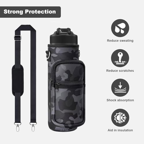 Water Bottle Carrier Bag, 25oz 32oz Crossbody Water Bottle Holder with Adjustable Shoulder Strap, Sling Bag Sleeve Pouch Holder with Phone Pocket and Small Pocket for Walking Hiking Camping Gym