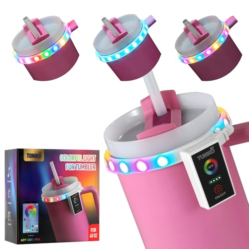 Christmas Colorful Light Accessories for Stanley Quencher H2.0/ProTour Tumbler Cup 40oz, Decorative Lights for Stanley Cup, Smart Bluetooth APP Control, Adjustable, Rechargeable, Home, Party