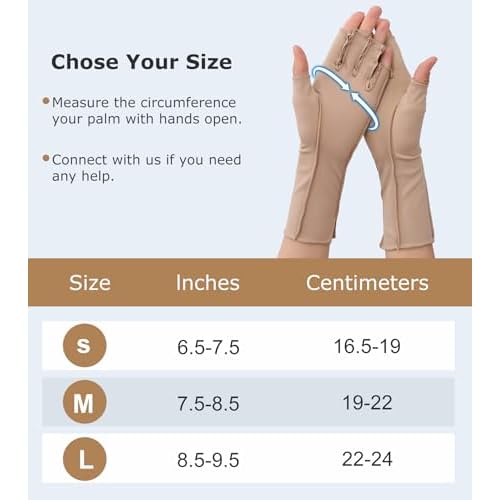 NURCOM Compression Arthritis Gloves, Rheumatoid Pain Relief Compression Gloves for Women & Men, Premium Fingerless Circulation Gloves for Arthritis & Joint Pain, Swelling, Tendonitis, 1 Pair Beige M