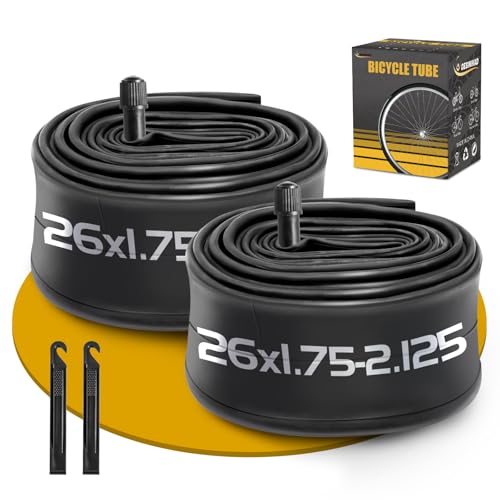 2 Pack 26 Inch Bike Tube, 26" Bicycle Tube for 26 x 1.75/1.9/1.95/2.0/2.1/2.125 Bike Tire, Butyl Rubber Inner Tube with 2 Tire Levers for Mountain MTB Bike