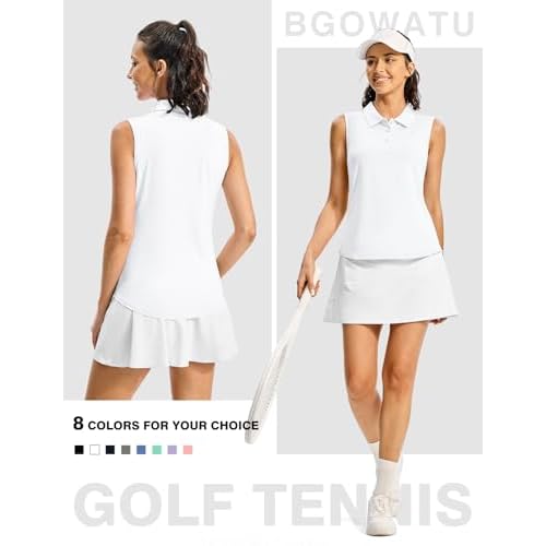 BGOWATU Women's Golf Shirts Sleeveless Polo Shirts Collared 3 Buttons Tennis Tank Tops UV Protection Quick Dry