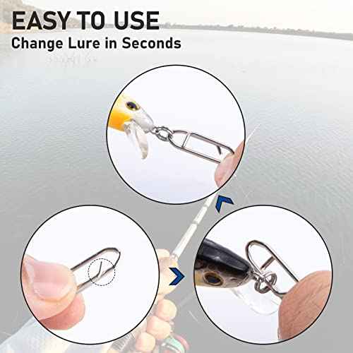 Alwonder 50-Pack Fishing Power Speed Clips, High Strength Stainless Steel Speed Clip for Fishing Lure Quick Change, Freshwater Saltwater Crankbait Popper Lures Quick Snap Connector Tackle