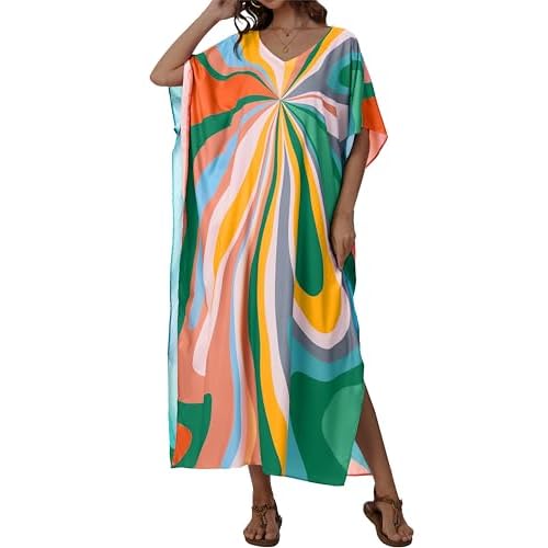 Kaftan Dresses for Women V Neck Caftan Long Batwing Sleeve Swimsuit Cover Up Beach Swimwear