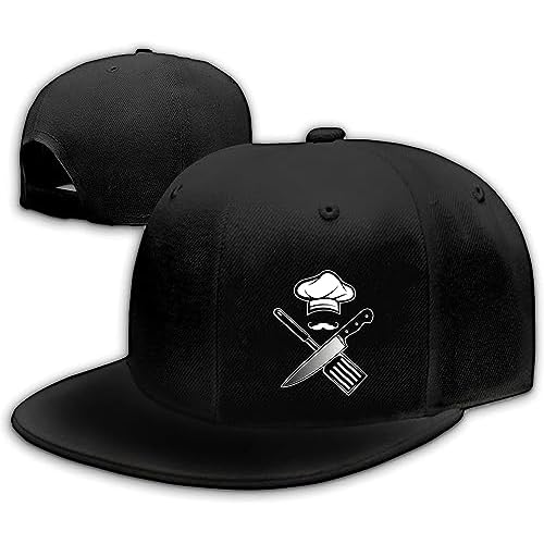 Chef Hat for Men Snapback Hats Funny Flat Bill Hat for Boy Women Adjustable Snap Pack Baseball Cap Black