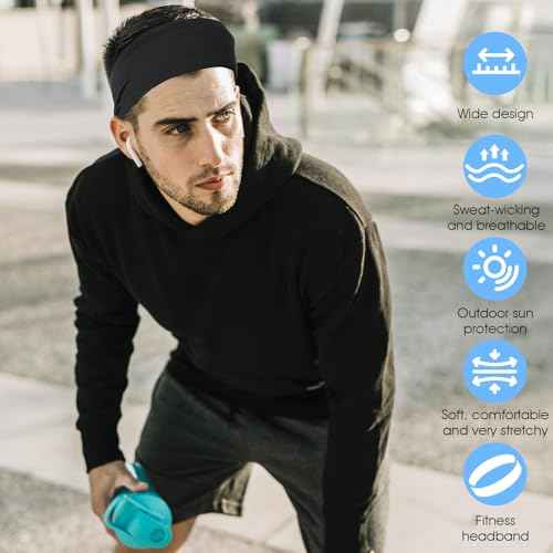 5 Pcs Cooling Workout Headbands, Running Headbands for Men, Sweat Bands Headband Men, Lightweight Moisture-Wicking Non-Slip Sweatband, 4-Way Stretch Breathable for Cycling, Basketball, Yoga, Fitness