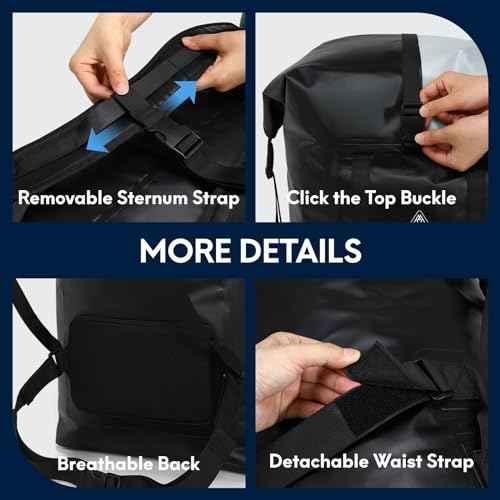 Haimont 100L Waterproof Backpack Large Roll Top Dry Backpacks Marine Dry Bags with Air Valve Travel Surfing Black/Grey