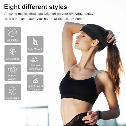 Headbands for Women, 8pcs Stretchy Non Slip Soft Cotton Cloth Hair Bands for Sports, Workout, Yoga and Running