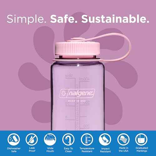 Nalgene Sustain Tritan BPA-Free Water Bottle Made with Material Derived from 50% Plastic Waste (using ISCC certified mass balance), 16 OZ, Wide Mouth, Cherry Blossom