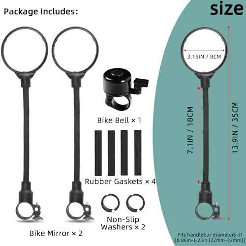 Bike Mirror With Bike Bell 360¡Æ Adjustable HD Convex Handlebar Mirror Anti-Scratch Glass Riding Mirrors (2* Mirror + 1* Bell)