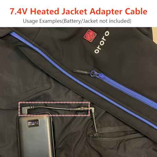 Heated Jacket Battery Step-up Adapter Charger for ORORO Heated Jackets and Vests (Black, USB C to DC)