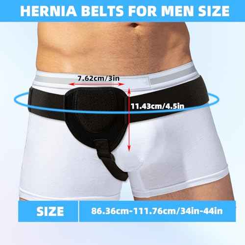 Hernia Belt for Men, Left or Right Inguinal Hernia Support Belt Pain Relief With Removable Compression Pads Adjustable Groin Hernia Truss for Pre/Post Surgery, Inguinal, Femoral and Groin Hernias