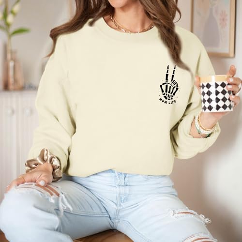 Mom Life Sweatshirt Mama Sweatshirts for Women Skeleton Halloween Long Sleeve Shirt Rock Crewneck Graphic Pullover