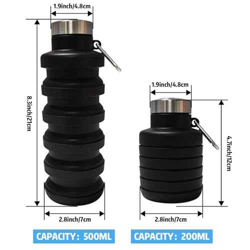 Collapsible Water Bottle,16oz Capacity Portable Reusable Silicone Water Bottle, Leak-proof, with buckle, foldable storage, Lightweight Durable for Fitness, Cycling, Sports, Camping, Hiking (Black)
