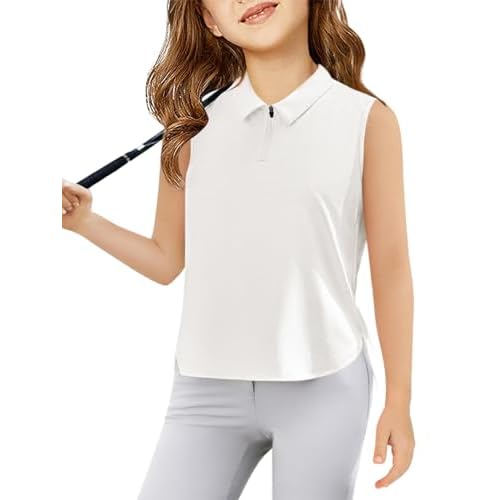 Haloumoning Girls Athletic Sleeveless Golf Polo Shirts Kids Quarter Zip Quick Dry Workout Tank Tops 5-14 Years