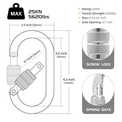 Heavy Duty Climbing Carabiner, Rated 25kN(5620lbs), Screw Locking Carabiner Clip, Oval Shape Carabiner for Rappelling, Hammocks, Aerial Work, Rigging, Rescue, Arborist