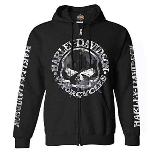 Harley-Davidson Men's Zippered Sweatshirt Jacket, Willie G Skull, Black 30296647
