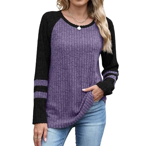 JomeDesign Womens Sweaters Long Sleeve Sweatshirts Color Block Casual Fall Shirts 2025 Trendy S-2XL