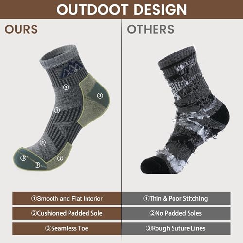 innotree Merino Wool Hiking Socks for Men & Women Quarter Ankle Compression Thick Cushion Breathable Anti Odor Socks, 5 Pairs