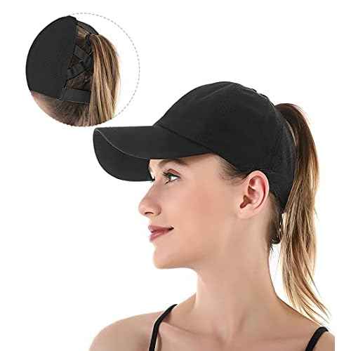 Criss-Cross Ponytail-Baseball-Cap for Women - Summer Adjustable Quick-Dry High-Messy-Bun Dad-Hat Fit for 22"